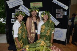Molokai Middle School’s Kaeya Cummings (left), Meleana Pu Kala (right), and their mentor Iolani Kuoha